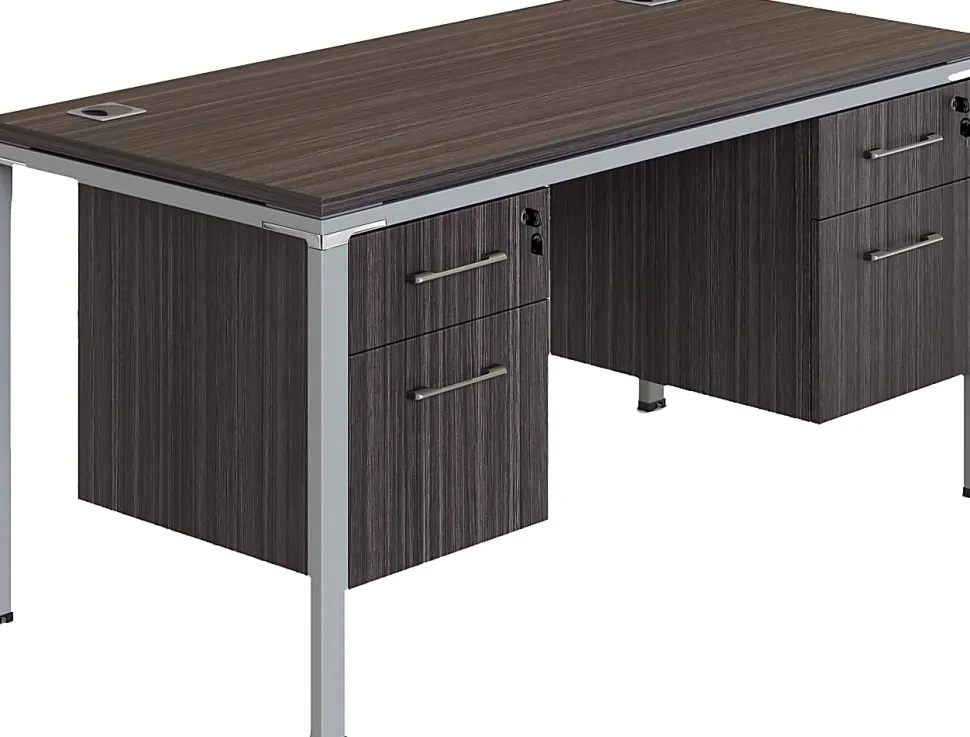 Boss Office Products Simple System Workstation Desk With 2 Pedestals, 66" x 24", Driftwood