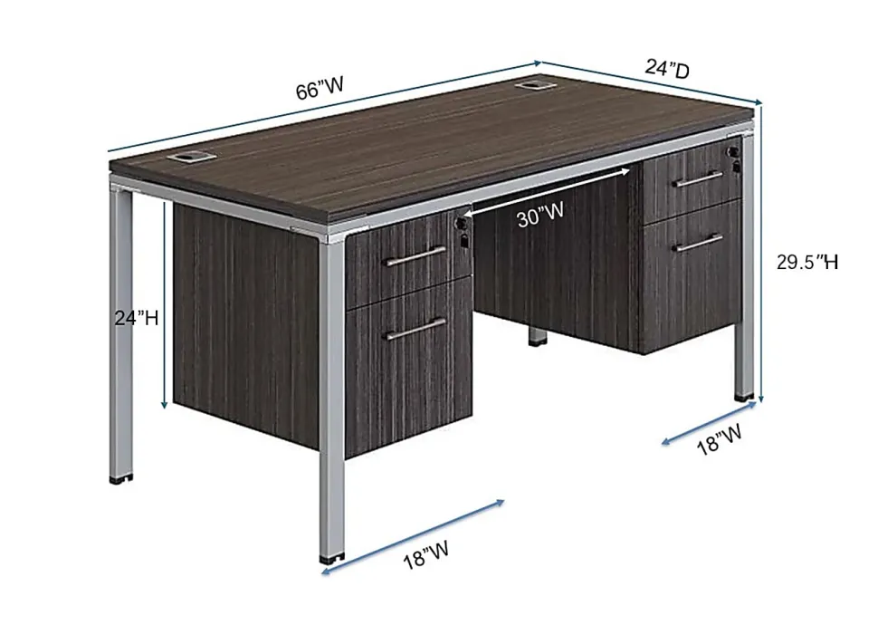 Boss Office Products Simple System Workstation Desk With 2 Pedestals, 66" x 24", Driftwood