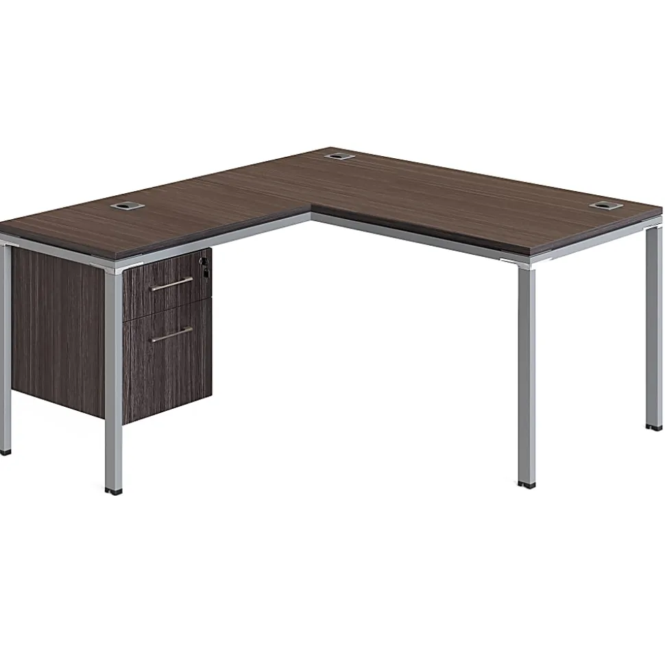 Boss Office Products Simple System Workstation L-Desk with Return & Pedestal, 29-1/2”H x 60”W x 59-7/16”D, Driftwood