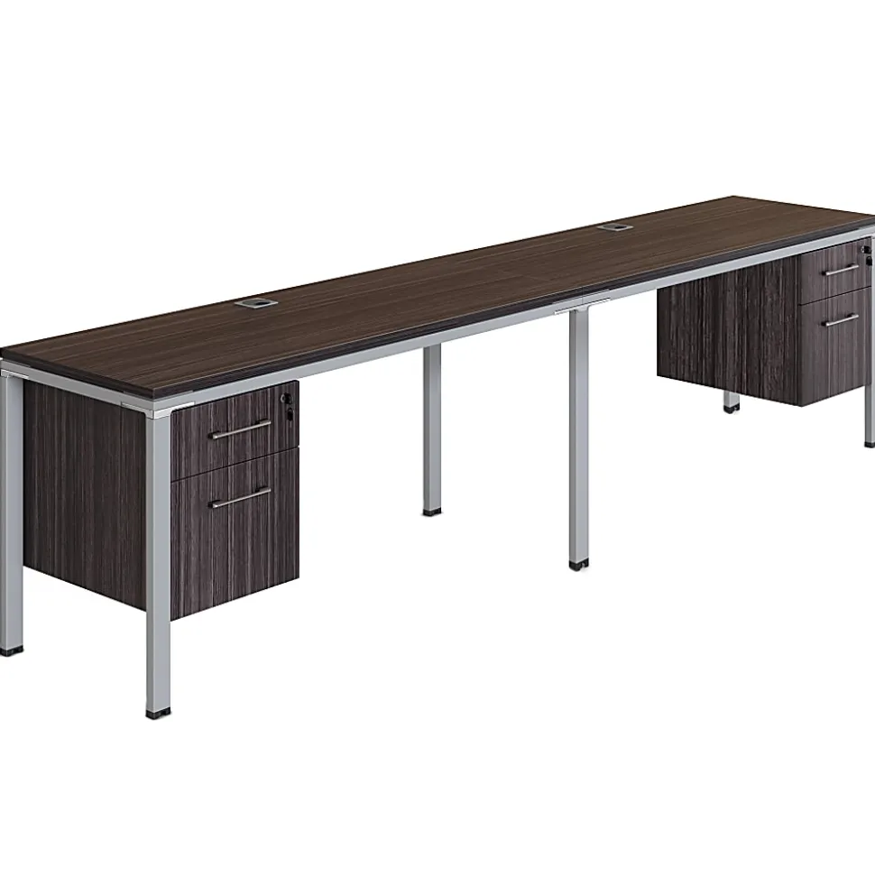 Boss Office Products Simple System Double Desk, Side By Side With 2 Pedestals, 29-1/2”H x 120”W x 24”D, Driftwood