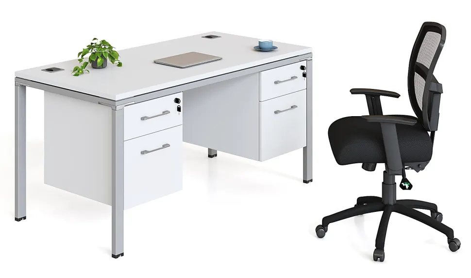 Boss Office Products Simple System Workstation Desk With 2 Pedestals, 71" x 30", White