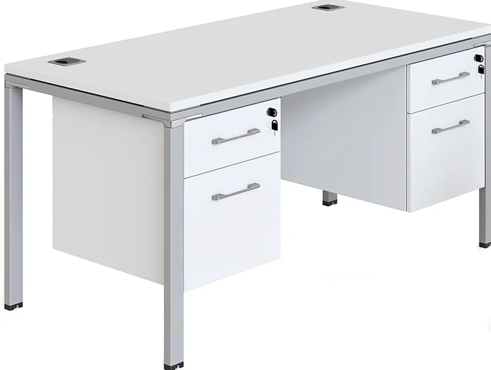 Boss Office Products Simple System Workstation Desk With 2 Pedestals, 71" x 30", White