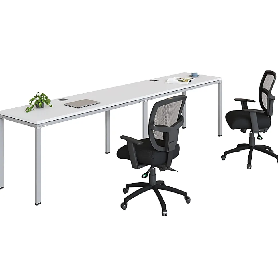 Boss Office Products Simple System Workstation Double Desks, 120" x 24", White