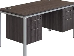 Boss Office Products Simple System Workstation Desk With 2 Pedestals, 60" x 24", Driftwood