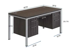 Boss Office Products Simple System Workstation Desk With 2 Pedestals, 60" x 24", Driftwood