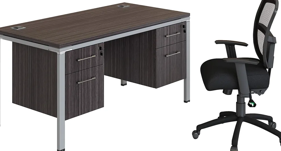 Boss Office Products Simple System Workstation Desk With 2 Pedestals, 60" x 24", Driftwood