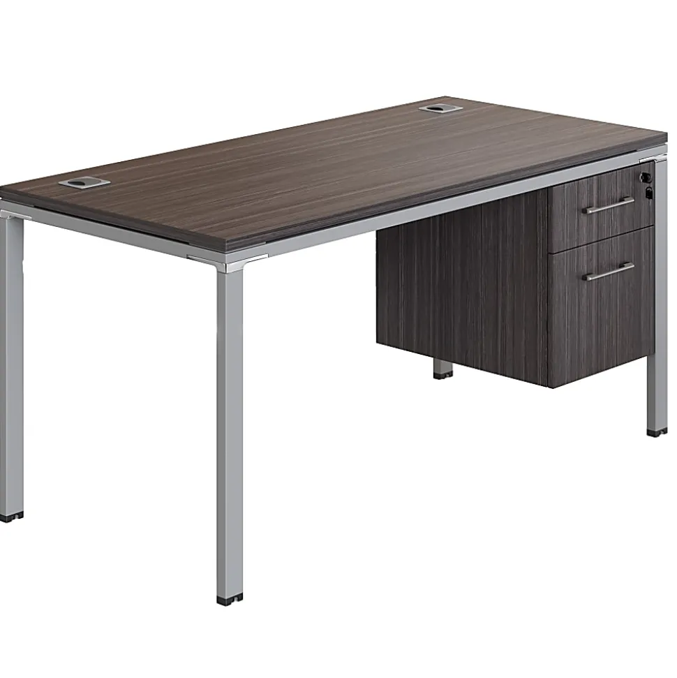 Boss Office Products Simple System Workstation Desk With Pedestal, 60" x 30", Driftwood