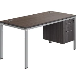 Boss Office Products Simple System Workstation Desk With Pedestal, 66" x 30", Driftwood
