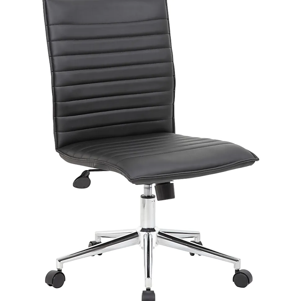 Boss Office Products Sleek Ribbed Armless Task Chair, Black