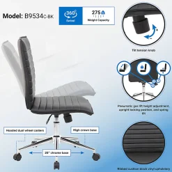 Boss Office Products Sleek Ribbed Armless Task Chair, Black