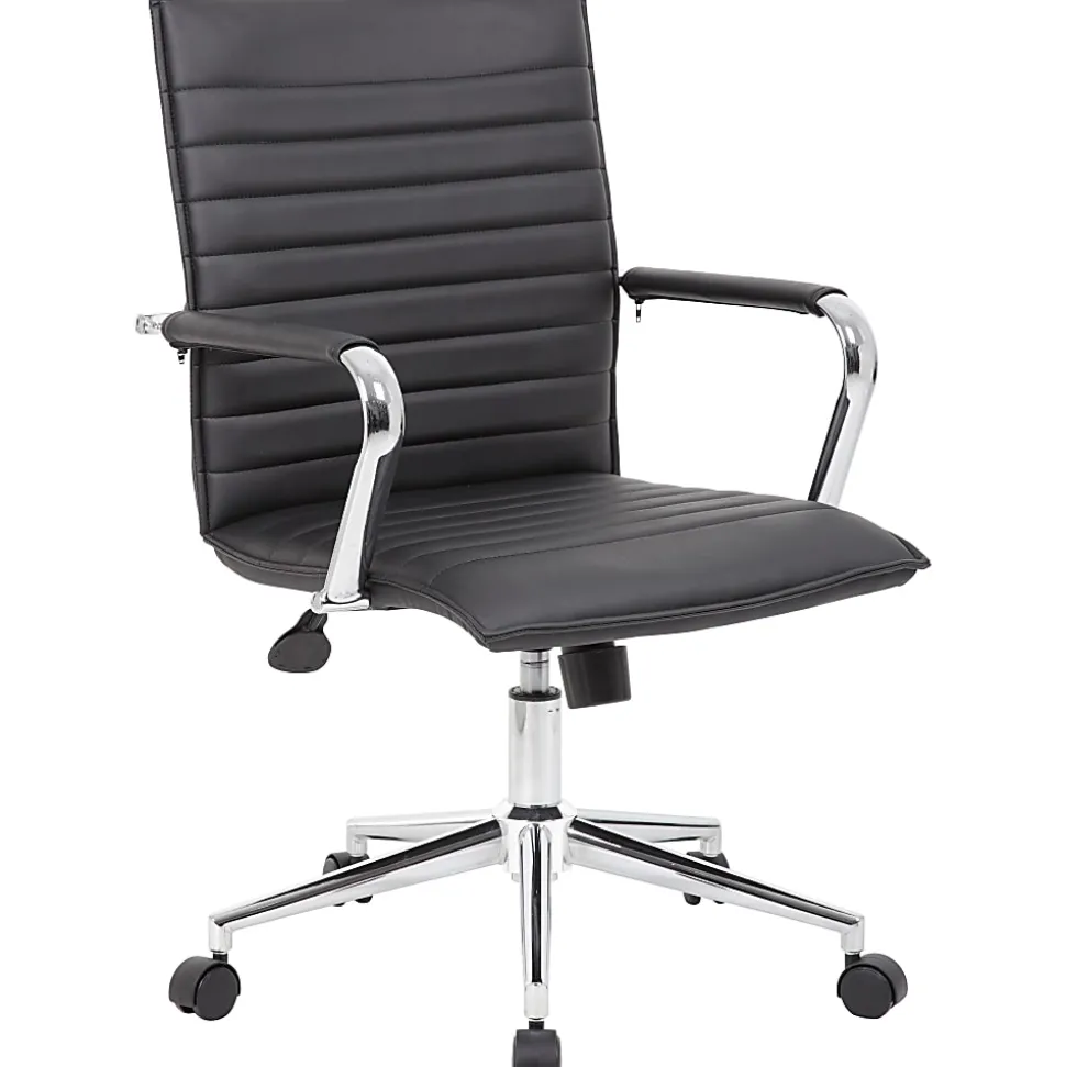 Boss Office Products Sleek Ribbed Vinyl Task Chair, Black