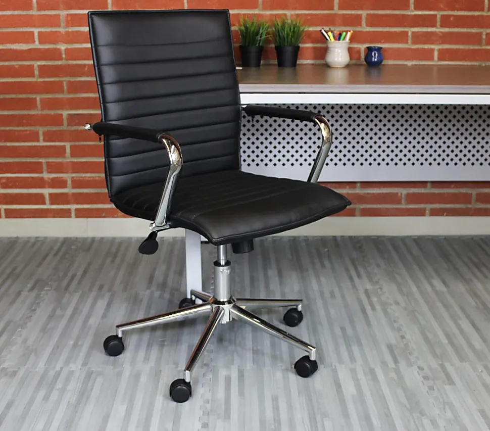 Boss Office Products Sleek Ribbed Vinyl Task Chair, Black