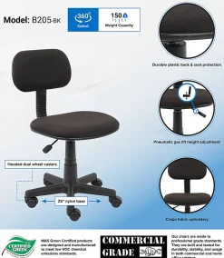 Boss Office Products Steno Fabric/Plastic Low-Back Task Chair, Black