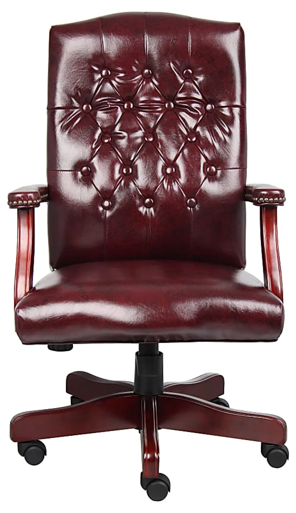 Boss Office Products Traditional Ergonomic High-Back Executive Chair, 47"H, Burgundy/Mahogany