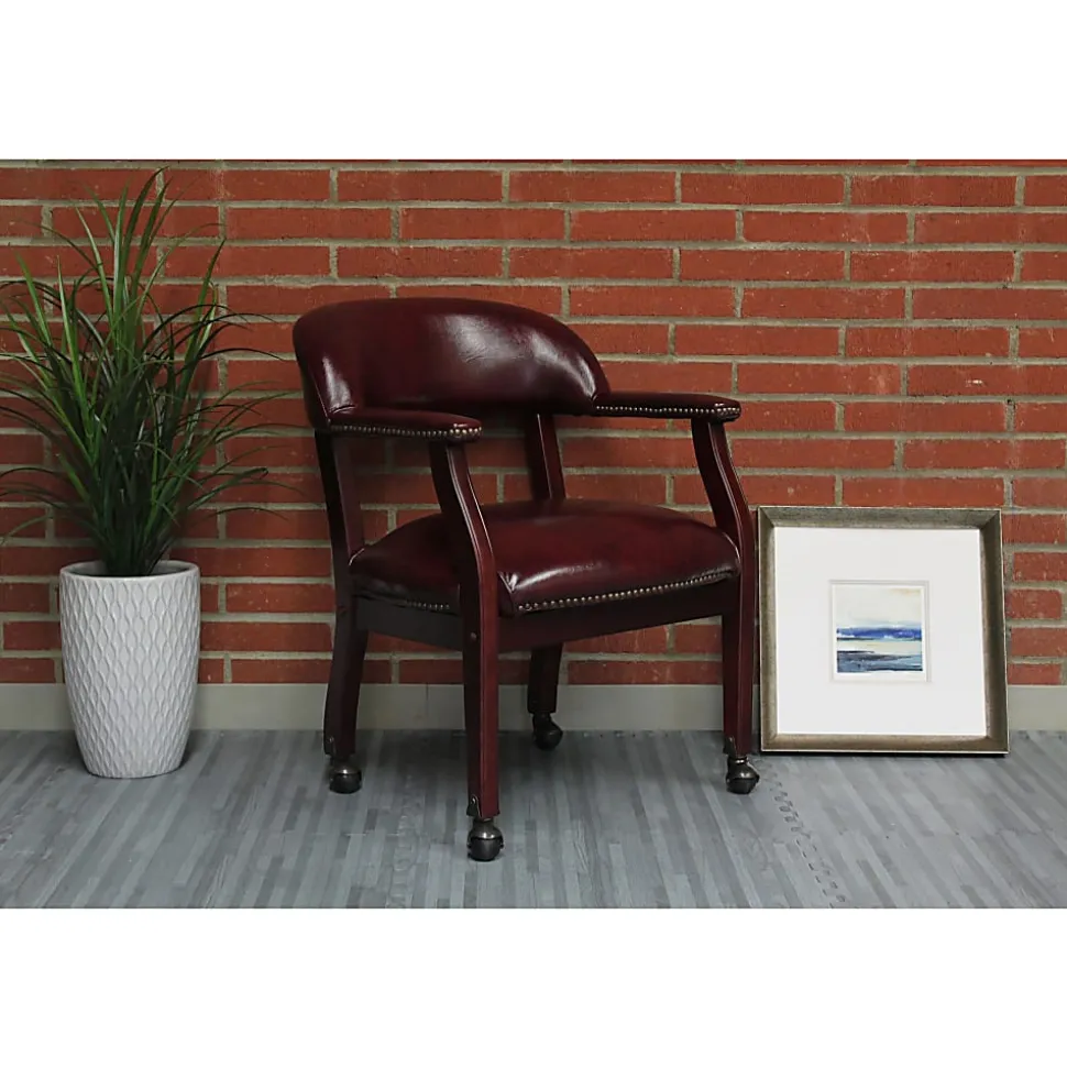 Boss Office Products Traditional Tufted Conference Chair With Casters, Burgundy/Mahogany