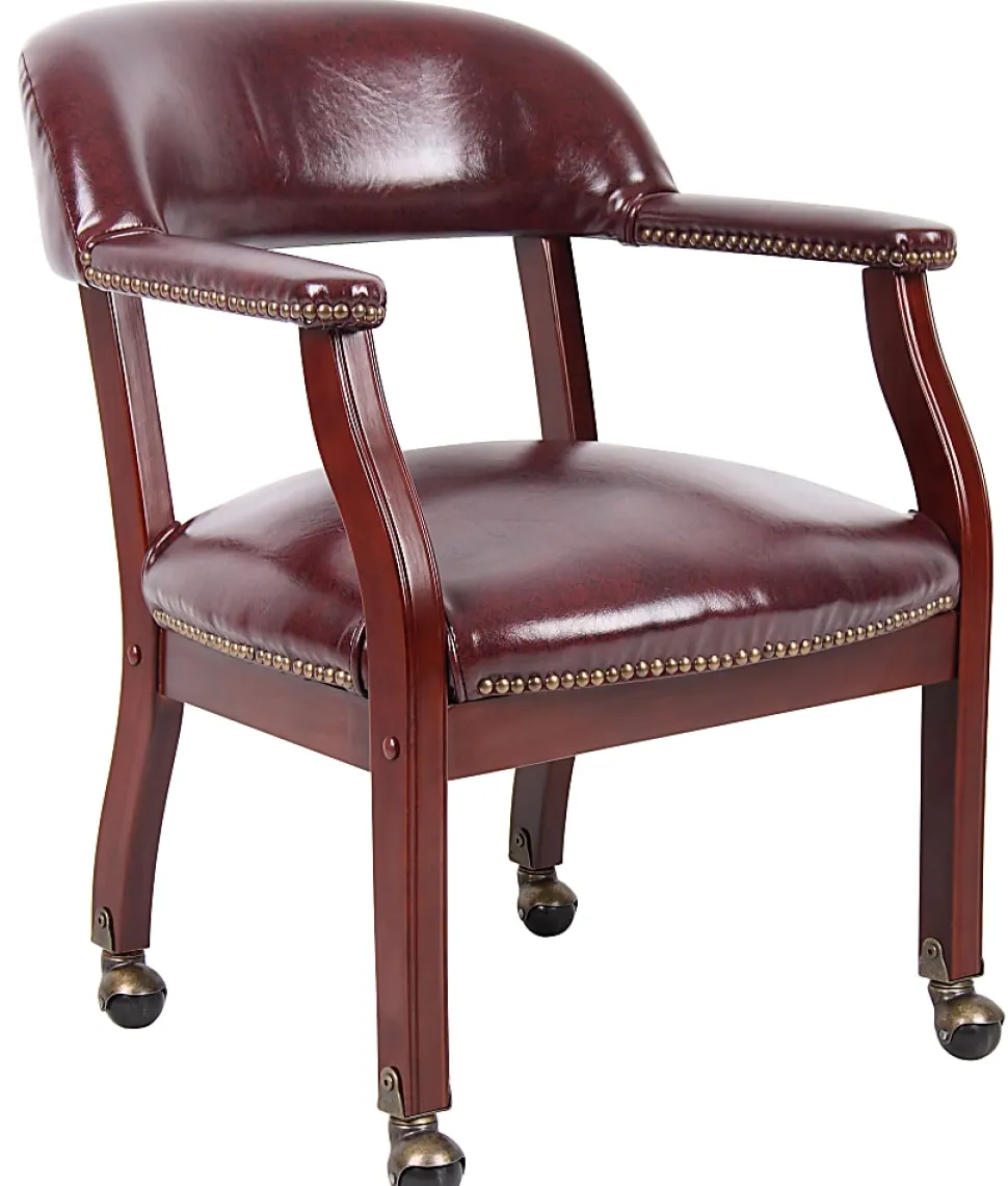 Boss Office Products Traditional Tufted Conference Chair With Casters, Burgundy/Mahogany