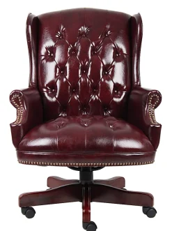Boss Office Products Traditional Ergonomic High-Back Chair, 44"H, Burgundy/Mahogany
