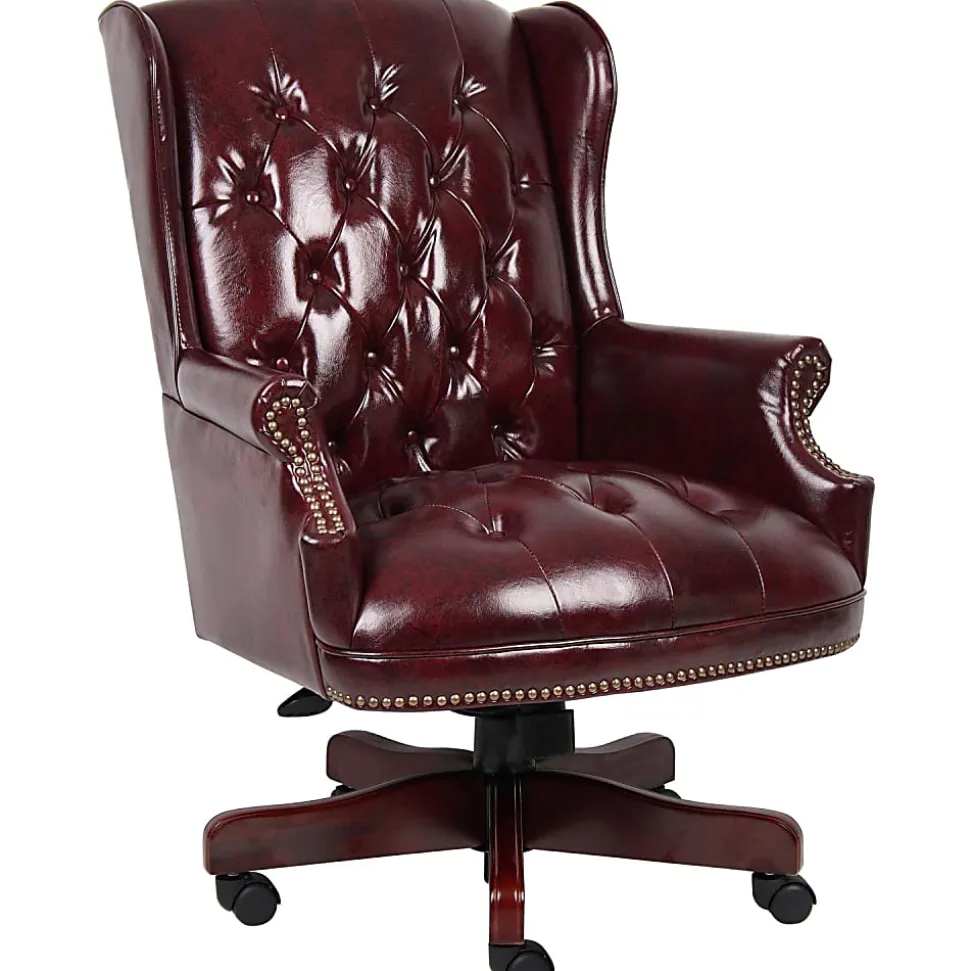 Boss Office Products Traditional Ergonomic High-Back Chair, 44"H, Burgundy/Mahogany
