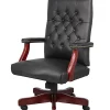 Boss Office Products Traditional Ergonomic High-Back Executive Chair, 47"H,Black/Mahogany