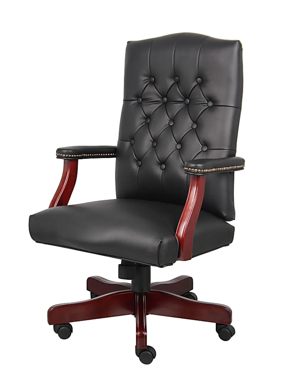 Boss Office Products Traditional Ergonomic High-Back Executive Chair, 47"H,Black/Mahogany