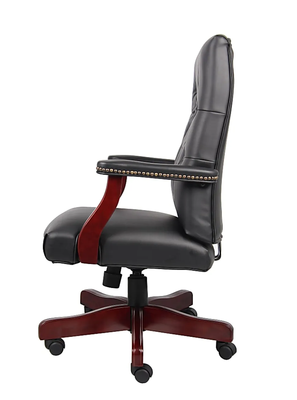 Boss Office Products Traditional Ergonomic High-Back Executive Chair, 47"H,Black/Mahogany