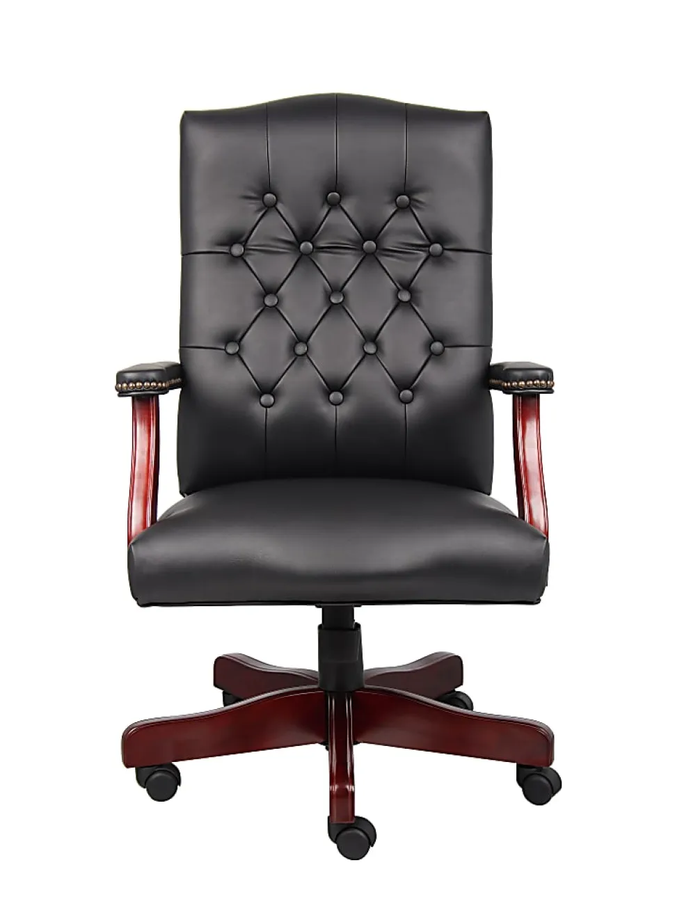 Boss Office Products Traditional Ergonomic High-Back Executive Chair, 47"H,Black/Mahogany