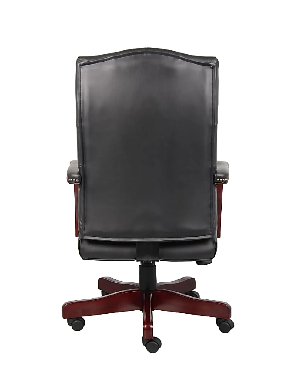 Boss Office Products Traditional Ergonomic High-Back Executive Chair, 47"H,Black/Mahogany
