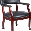 Boss Office Products Traditional Tufted Conference Chair With Casters, Black/Mahogany
