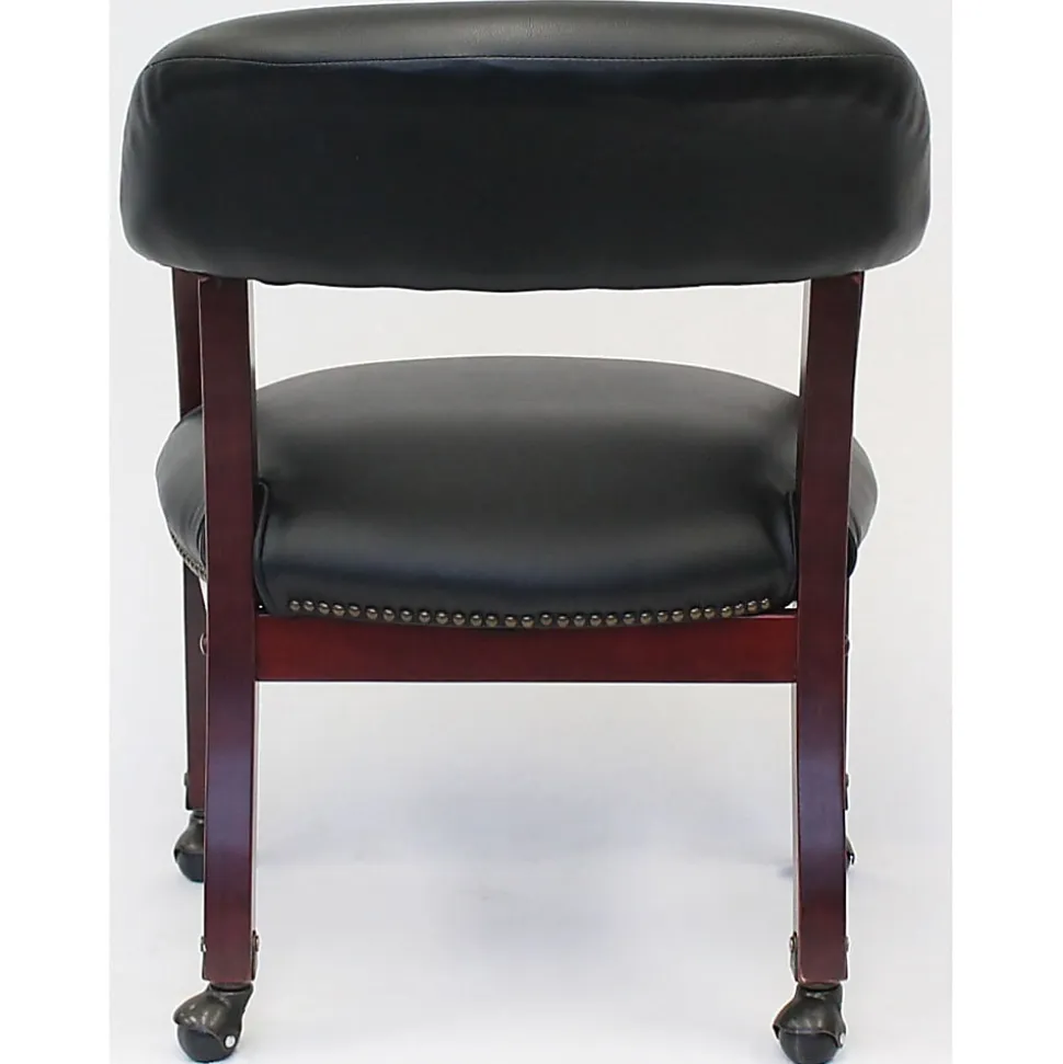 Boss Office Products Traditional Tufted Conference Chair With Casters, Black/Mahogany