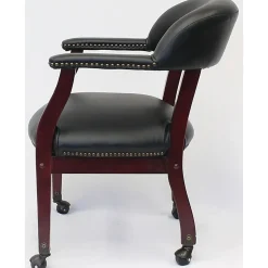 Boss Office Products Traditional Tufted Conference Chair With Casters, Black/Mahogany