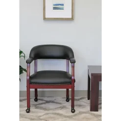 Boss Office Products Traditional Tufted Conference Chair With Casters, Black/Mahogany