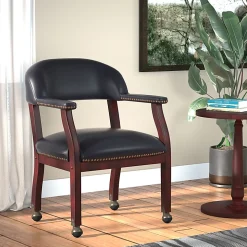 Boss Office Products Traditional Tufted Conference Chair With Casters, Black/Mahogany