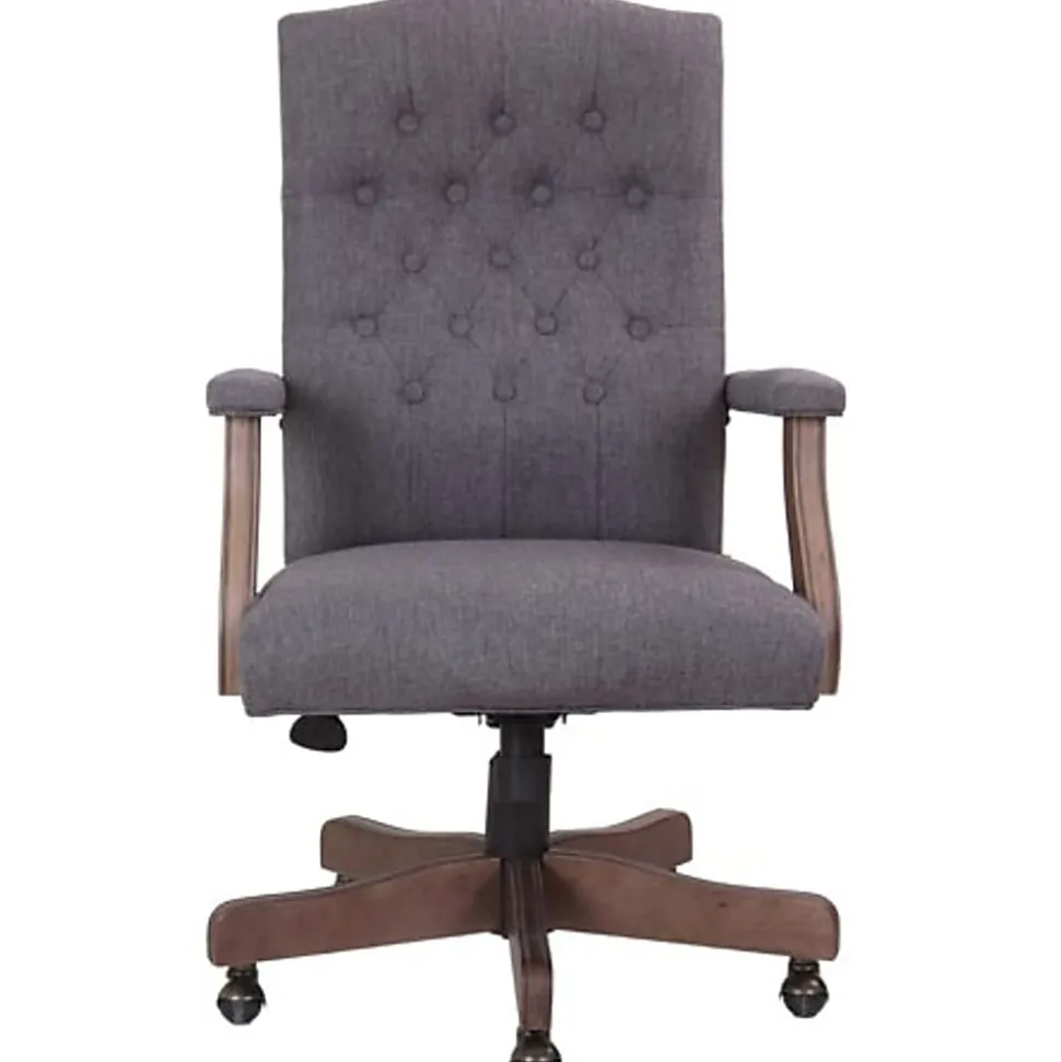 Boss Office Products Tufted Ergonomic Fabric High-Back Office Chair, Slate Gray/Driftwood