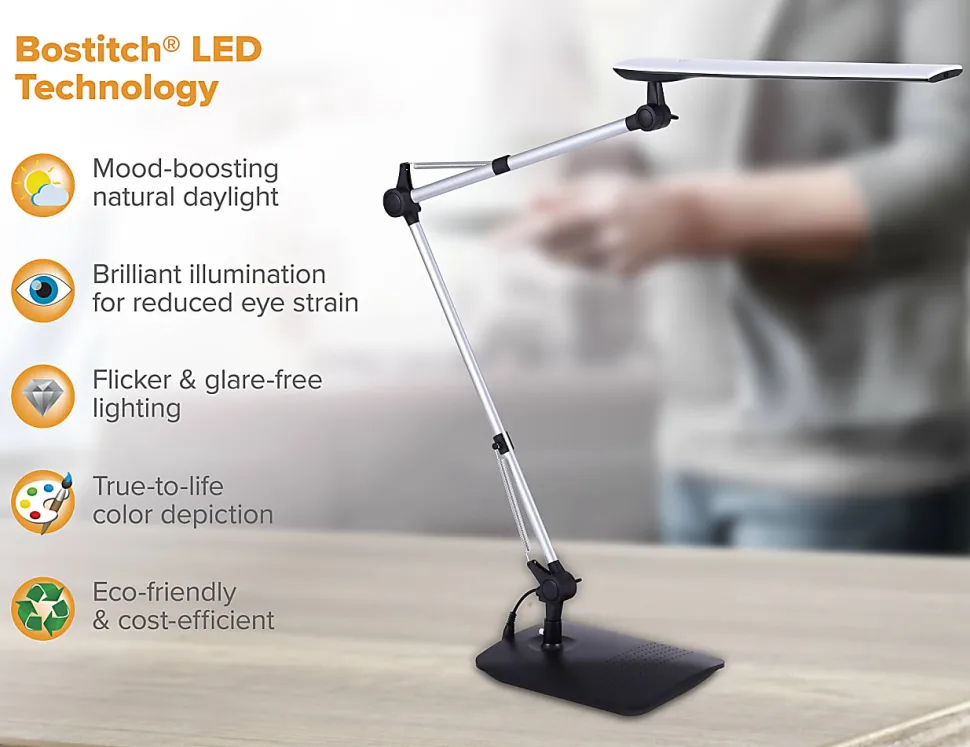 Bostitch® Dual-Swing Arm LED Desk Lamp, 49"H, Black