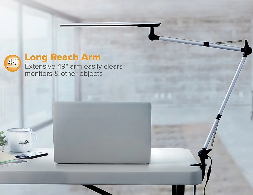 Bostitch® Dual-Swing Arm LED Desk Lamp, 49"H, Black