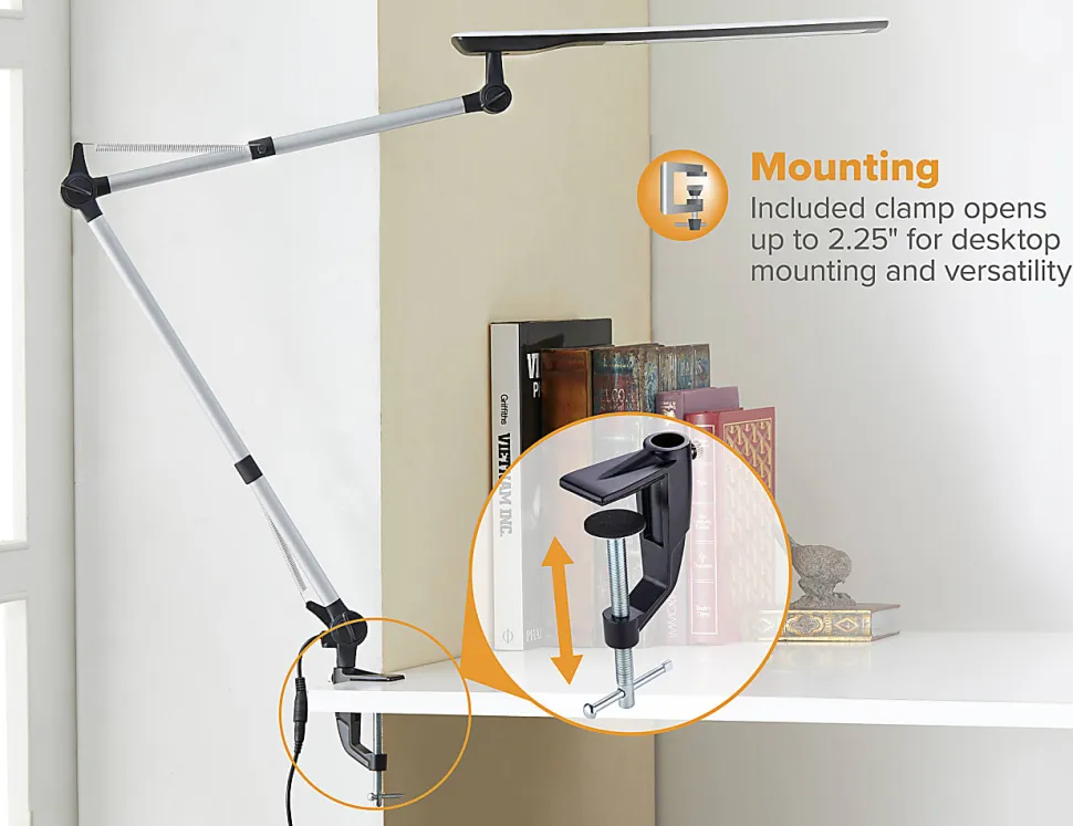 Bostitch® Dual-Swing Arm LED Desk Lamp, 49"H, Black