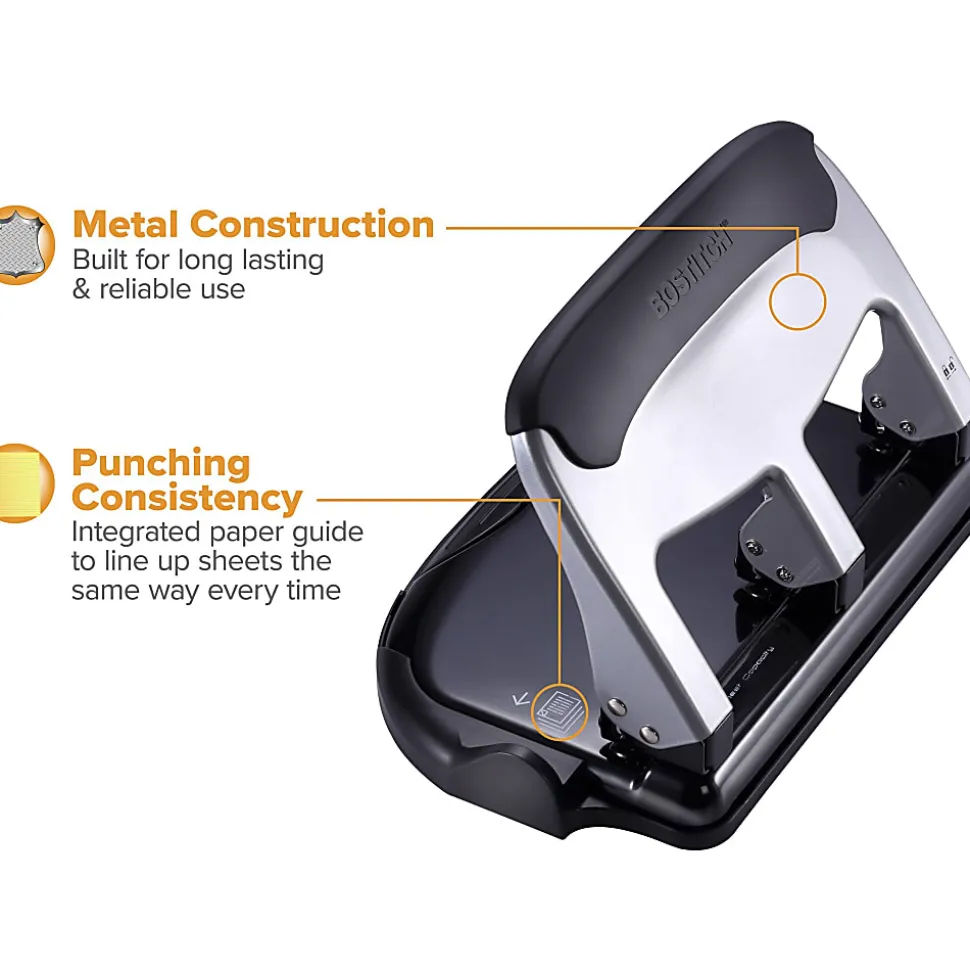 Bostitch® EZ Squeeze 3-Hole Punch, Black/Silver