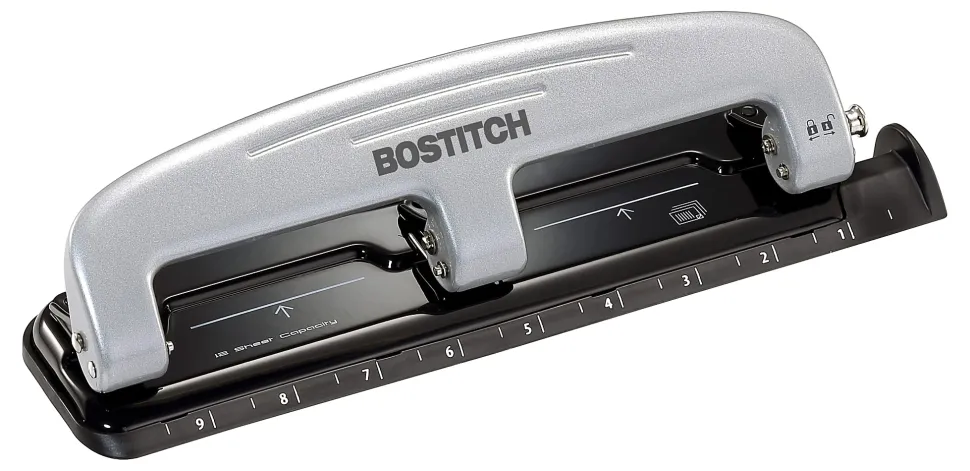 Bostitch® EZ Squeeze™ Three-Hole Punch, 12 Sheet Capacity, Black/Silver