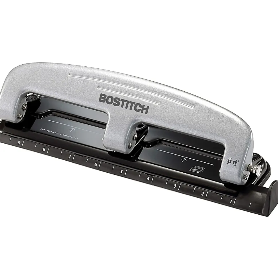 Bostitch® EZ Squeeze™ Three-Hole Punch, 12 Sheet Capacity, Black/Silver
