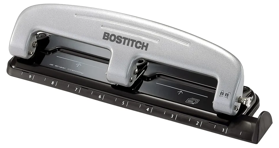 Bostitch® EZ Squeeze™ Three-Hole Punch, 12 Sheet Capacity, Black/Silver