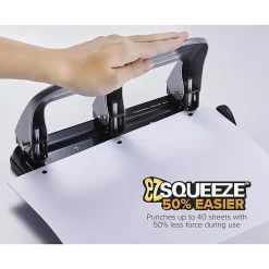 Bostitch® EZ Squeeze™ Three-Hole Punch, 40 Sheet Capacity, Black/Silver