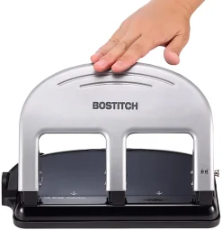 Bostitch® EZ Squeeze™ Three-Hole Punch, 40 Sheet Capacity, Black/Silver