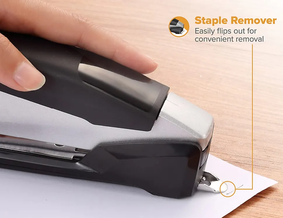 Bostitch® InPower™ Premium Spring-Powered Desktop Stapler, 28 Sheets Capacity, Black/Silver