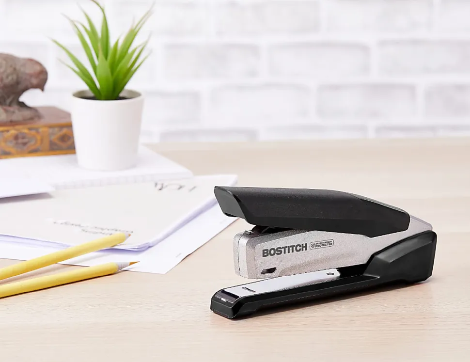 Bostitch® InPower™ Premium Spring-Powered Desktop Stapler, 28 Sheets Capacity, Black/Silver