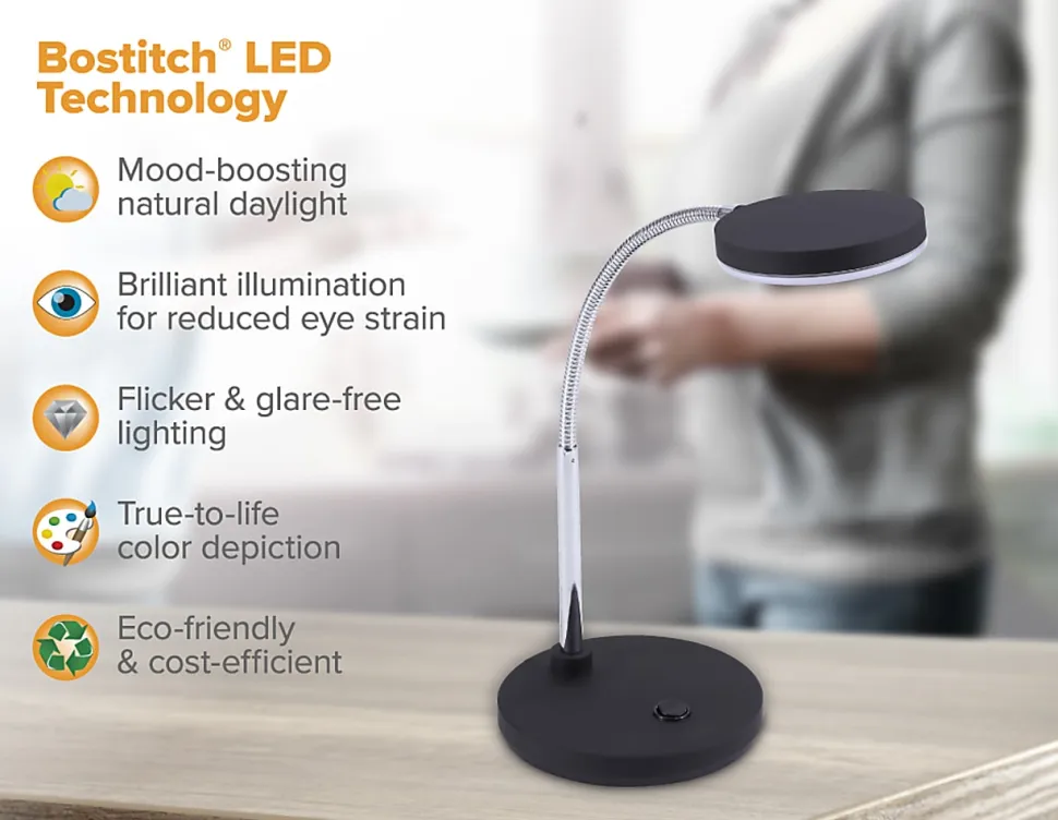 Bostitch® Metal Gooseneck LED Desk Lamp, 9-7/16"H, Black