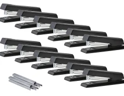 Bostitch No-Jam Premium Desktop Stapler, Full-Strip, Black, Includes 1,250 Staples, Set Of 12 Staplers