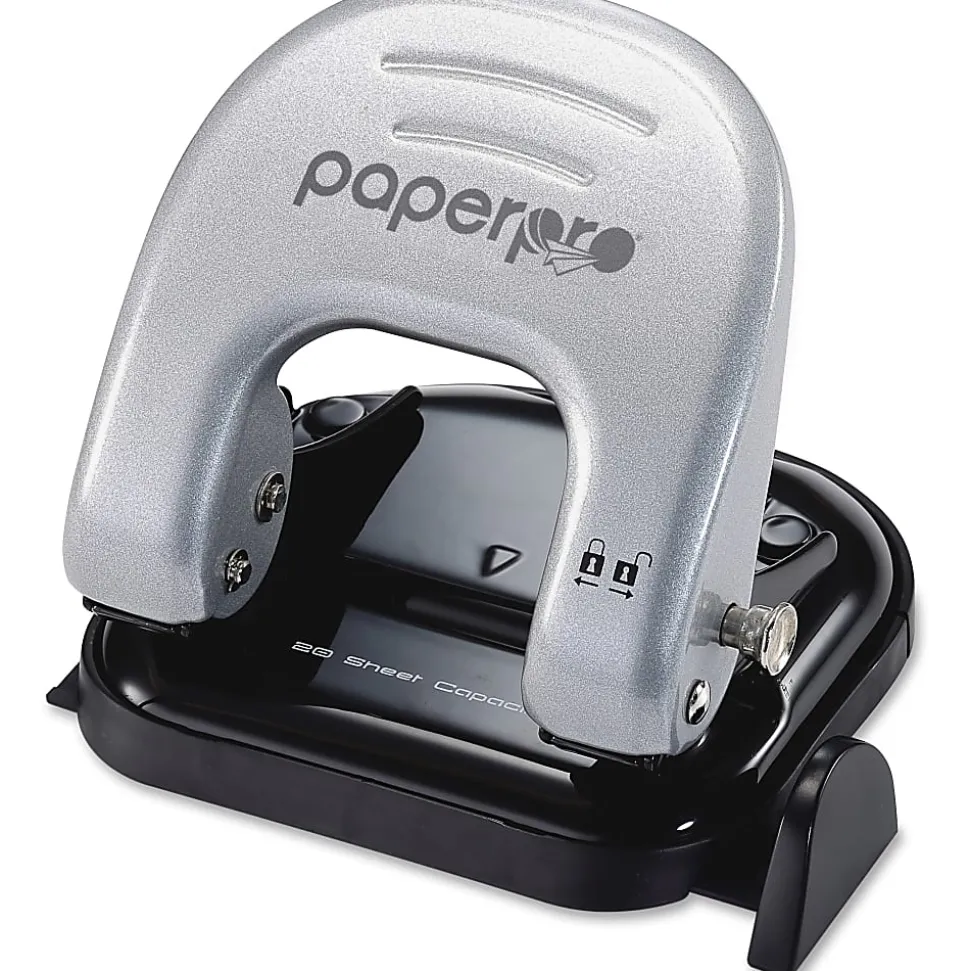 Bostitch Office EZ Squeeze Reduced Effort 2-Hole Punch, 20 Sheets, Locking Handle, Black/Silver