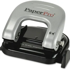 Bostitch Office EZ Squeeze Reduced Effort 2-Hole Punch, 20 Sheets, Locking Handle, Black/Silver
