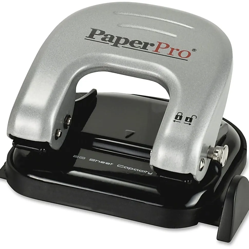 Bostitch Office EZ Squeeze Reduced Effort 2-Hole Punch, 20 Sheets, Locking Handle, Black/Silver