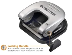 Bostitch Office EZ Squeeze Reduced Effort 2-Hole Punch, 20 Sheets, Locking Handle, Black/Silver